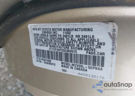 2003 Toyota Camry Solara Se V6 z USA, uszkodzony, nr VIN 2T1CF22PX3C609575